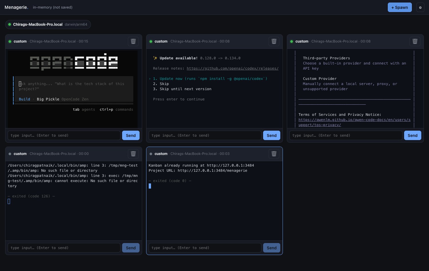 A grid of several agent tiles running simultaneously in one browser tab